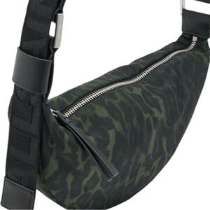 NWT AllSaints Halfmoon Crossbody Bag in Leopard Green